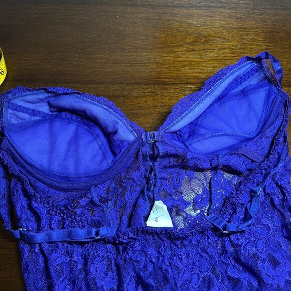 Purple Lace Babydoll Bustier Lingerie Duster Ruffles Sexy Y2K Goth Push Up Large - Picture 7 of 16